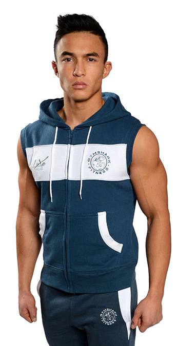 GymShark Luxe Sleeveless Zip Hoodie BLUE WHITE