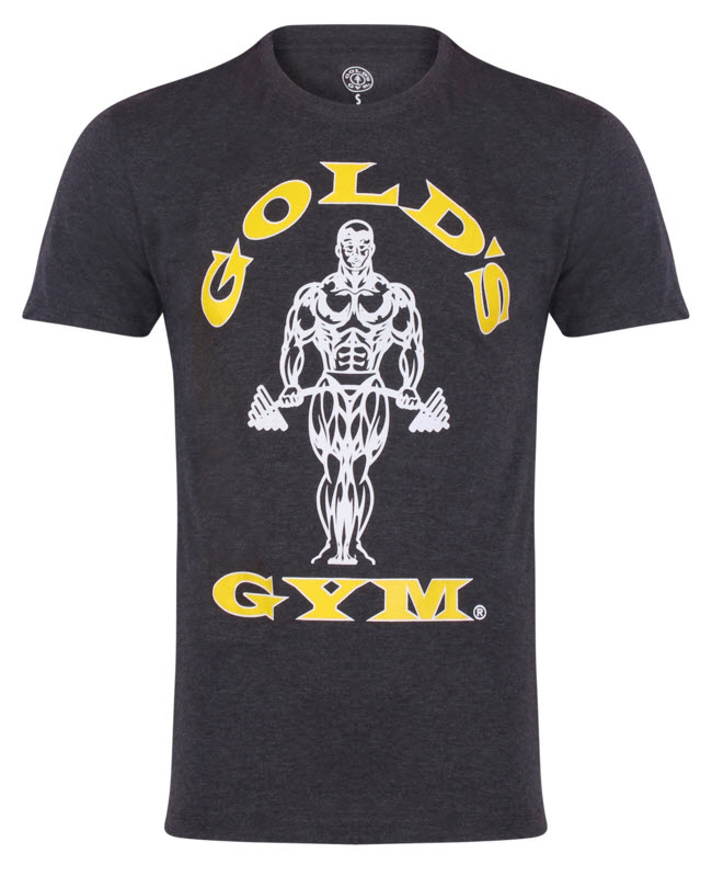 Golds Gym Crew Neck T-Shirt Muscle Joe Print CHARCOAL