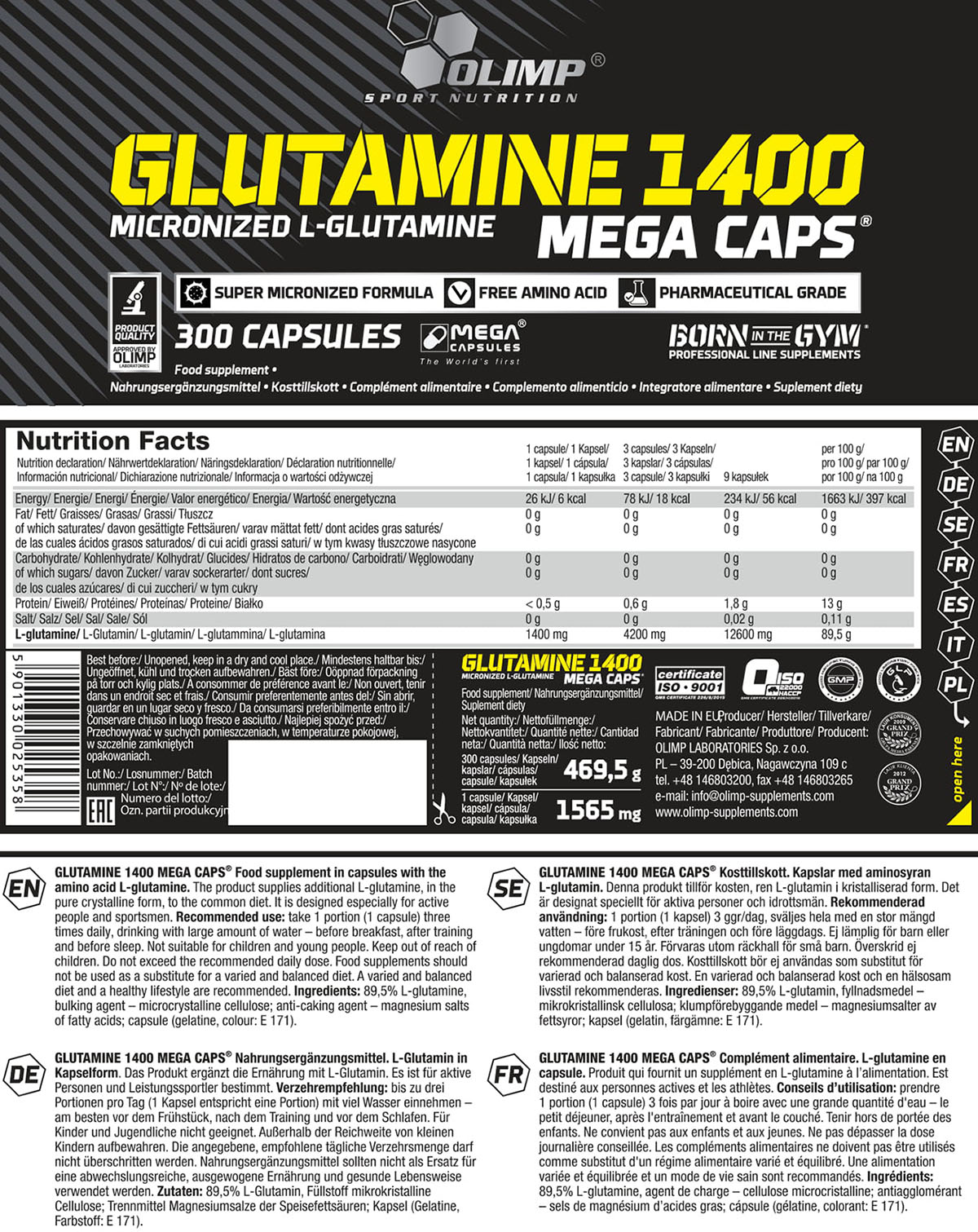 Olimp Glutamine Mega Caps® (300 Caps, 470g)