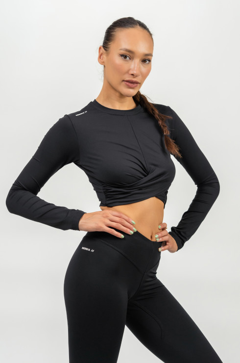 Nebbia Cropped Long Sleeve Top Elevated 468 - black