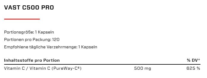 VAST C500 Vitamin C-Complex (120 Caps)