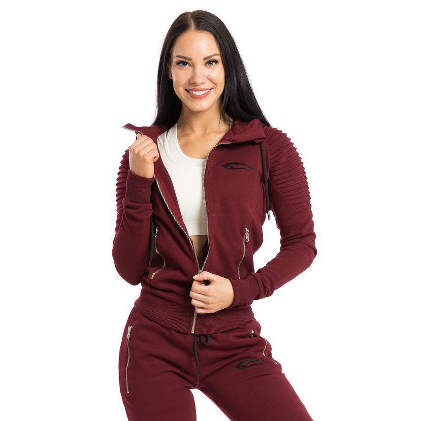 Smilodox Damen Zip Hoodie Ripplez Bordeaux