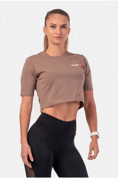 Nebbia Minimalist Logo Crop Top 600 Brown