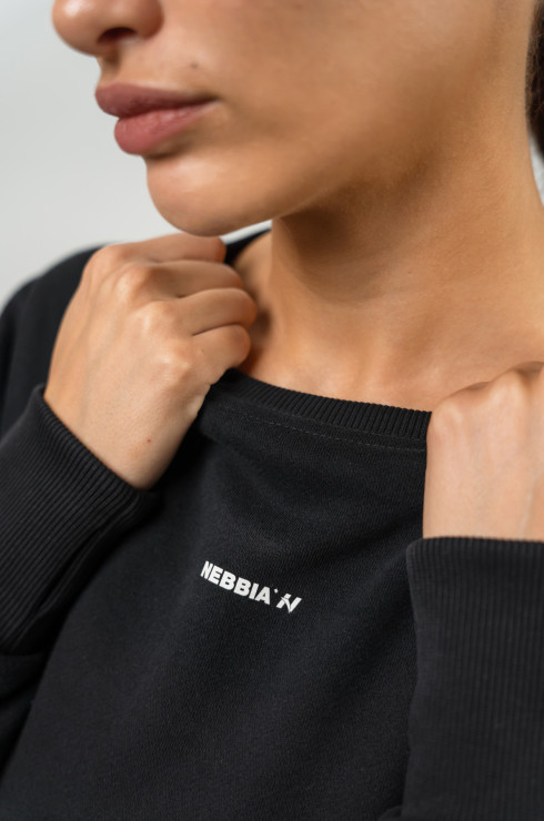 Nebbia Crop Crew Neck Sweatshirt Gym Spirit 483 - black