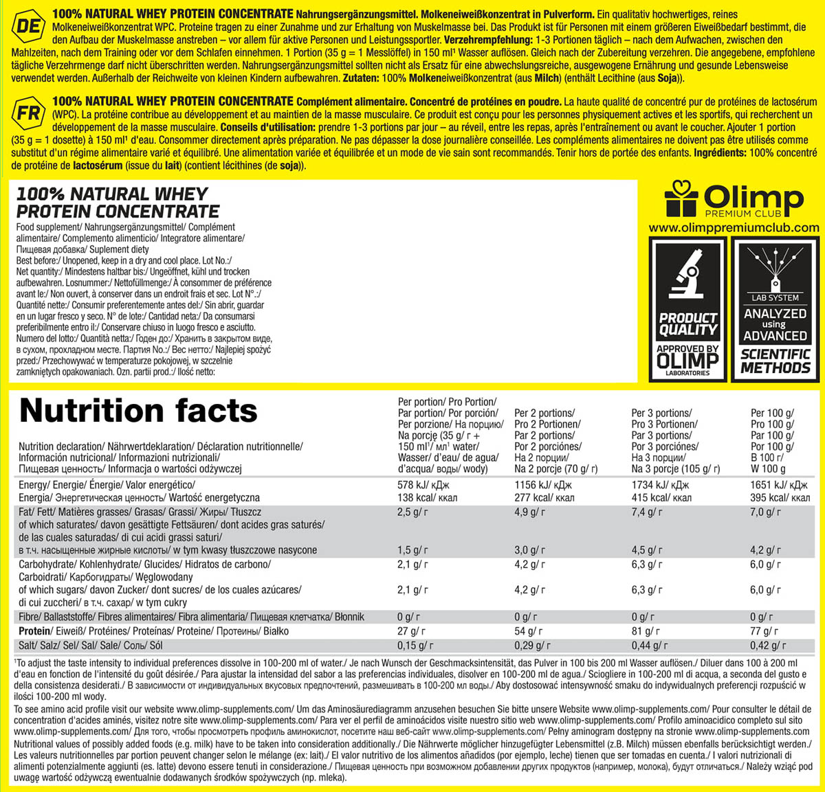 Olimp 100% Natural Whey Protein Concentrate (700g Beutel)
