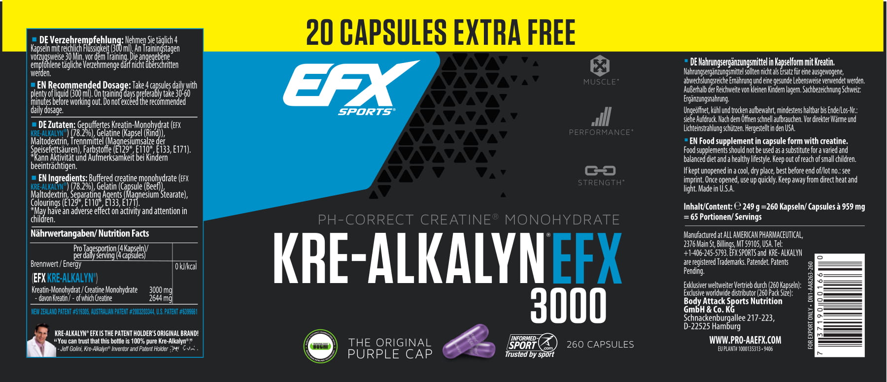 EFX Kre-Alkalyn 3000 (260 Caps)