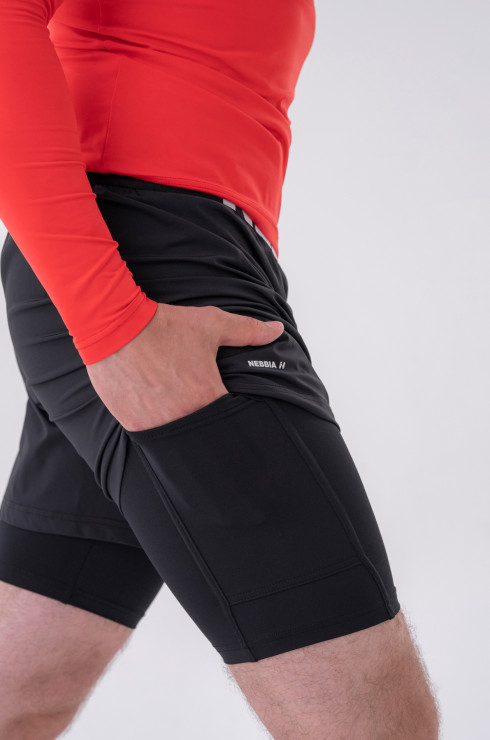 Nebbia Double-Layer Shorts with Smart Pockets 318 black
