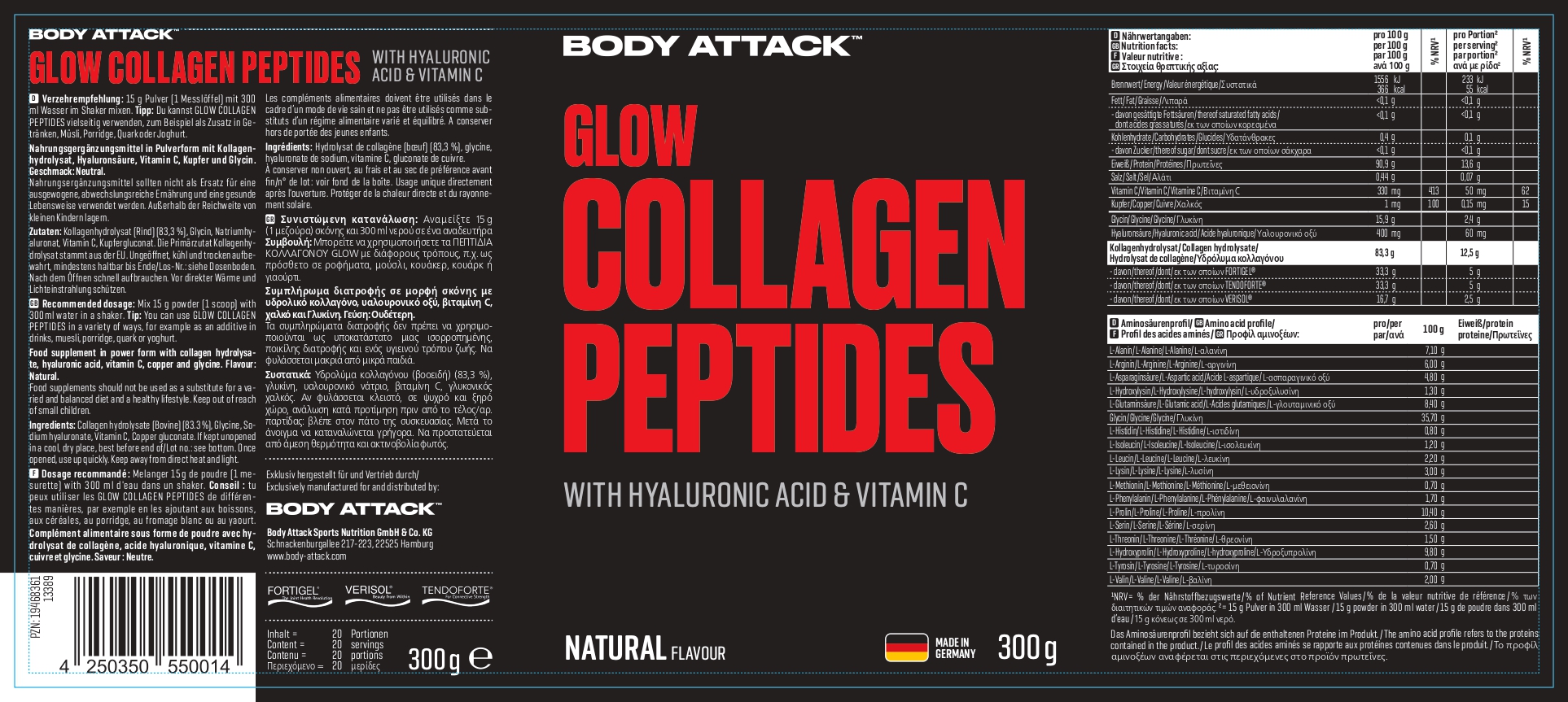 Body Attack Glow Collagen Peptides (300G Dose)