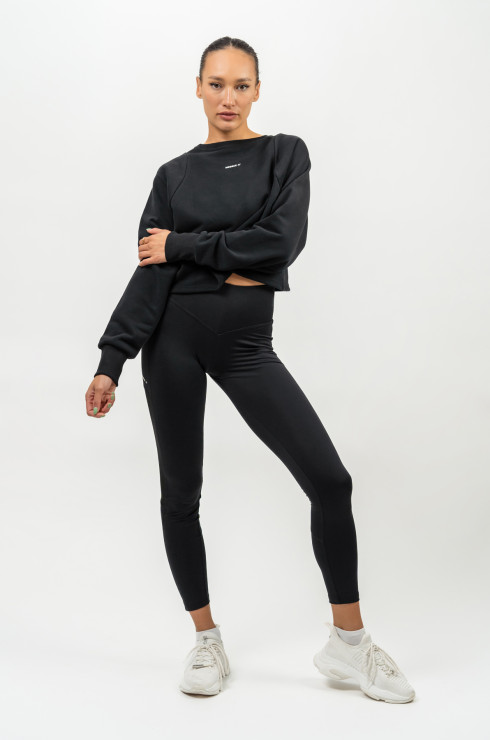 Nebbia Crop Crew Neck Sweatshirt Gym Spirit 483 - black