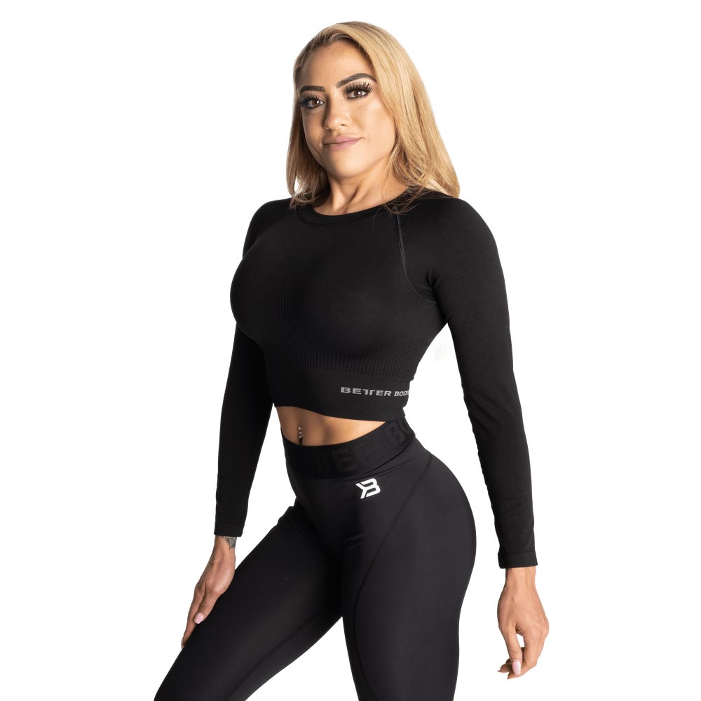 Better Bodies Rib Seamless Crop LS Black Melange