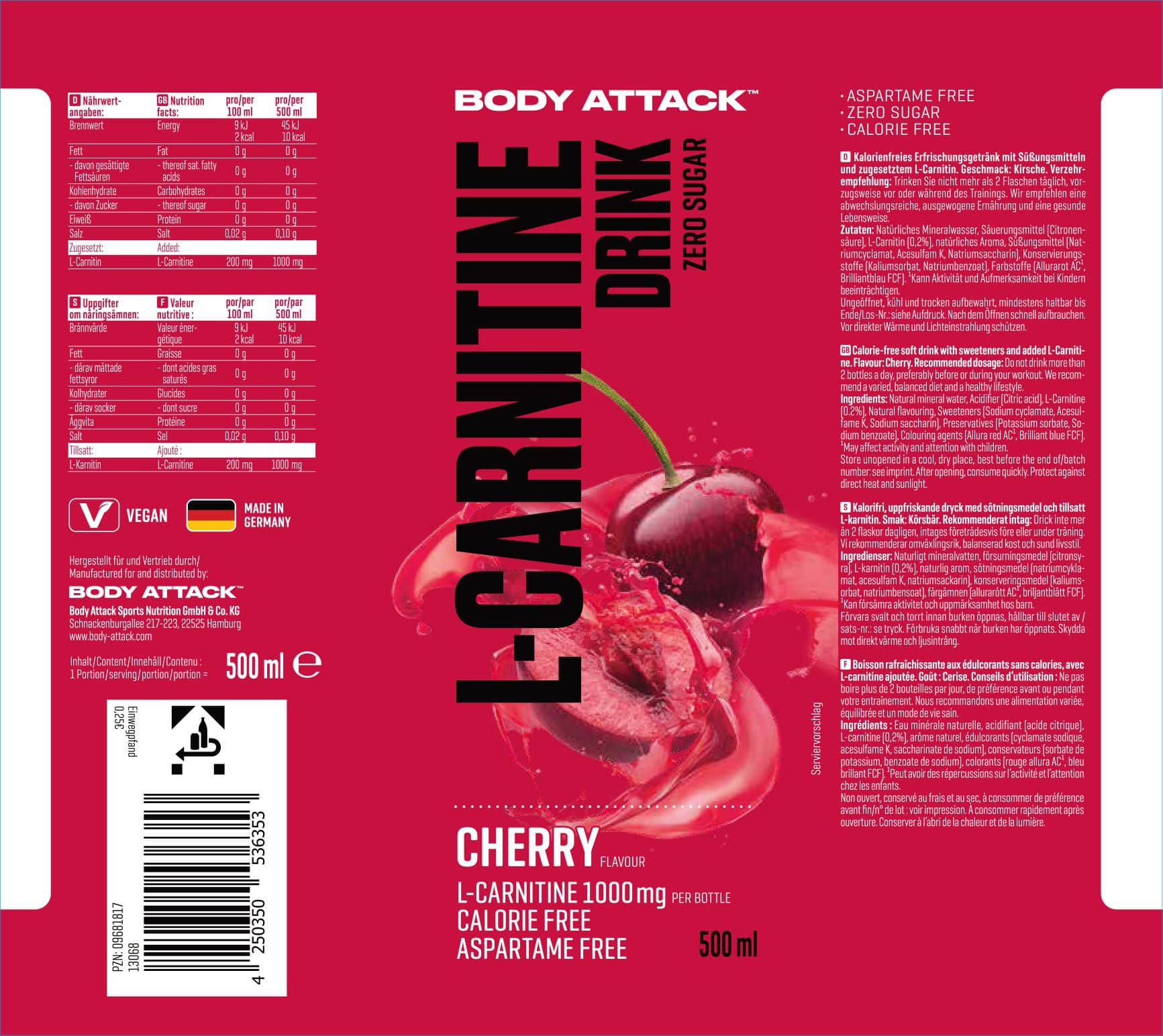 Body Attack L-Carnitine Drink (500ml)