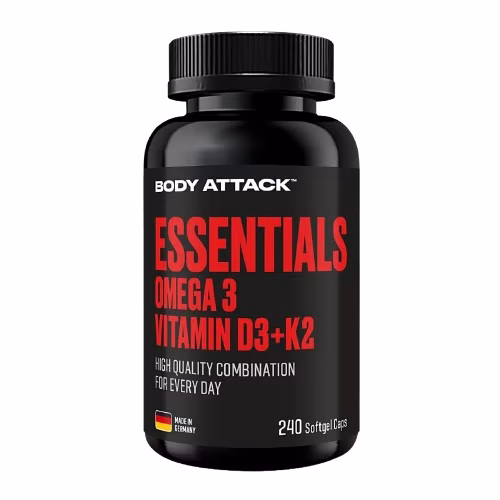 Body Attack Essentials Omega 3 Vitamin D3+K2 (240 Softgel Caps)