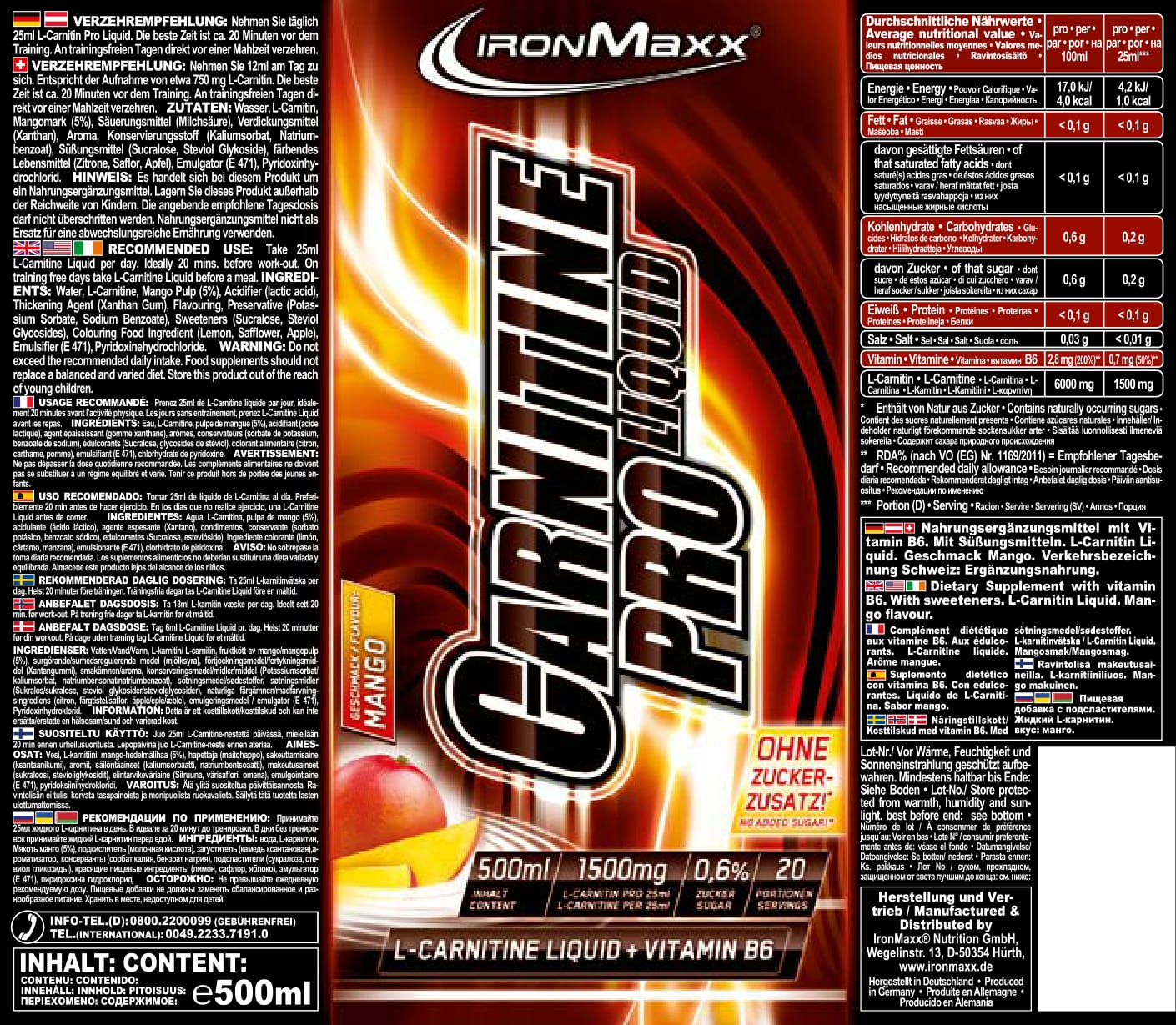 Ironmaxx Carnitin Pro Liquid (500ml)