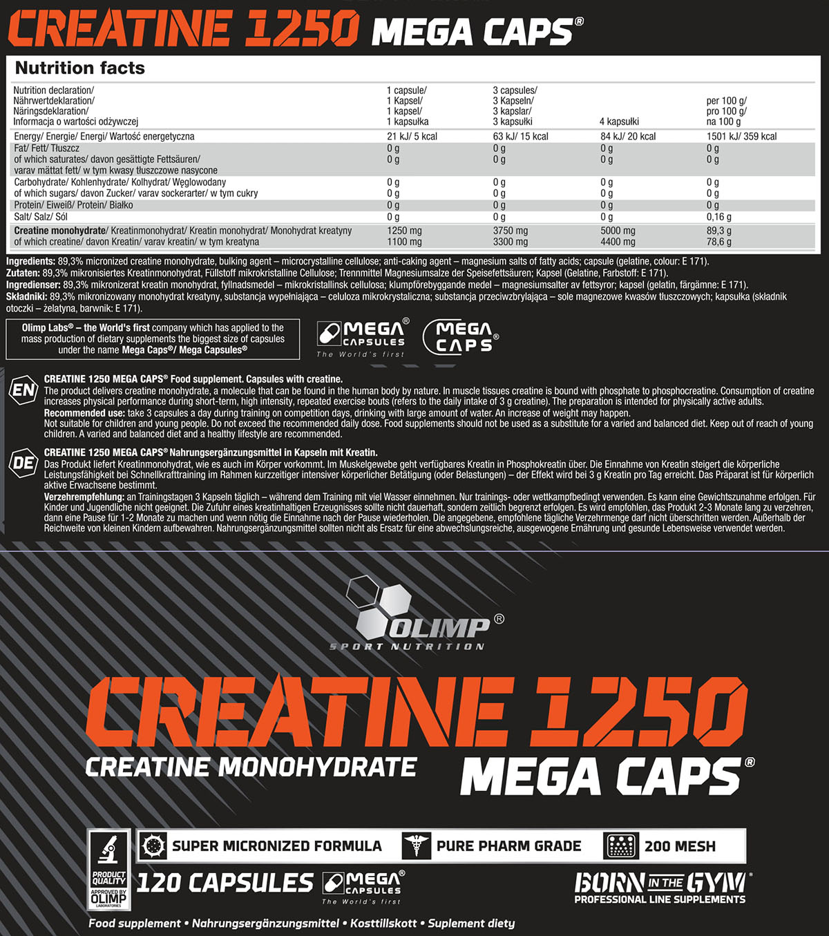 Olimp Creatine Monohydrate Mega Caps® (120 Caps à 1250mg)