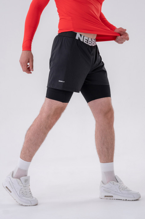 Nebbia Double-Layer Shorts with Smart Pockets 318 black