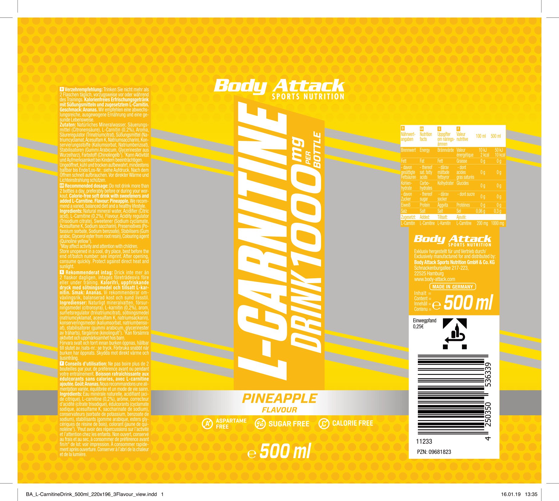 Body Attack L-Carnitine Drink (500ml)