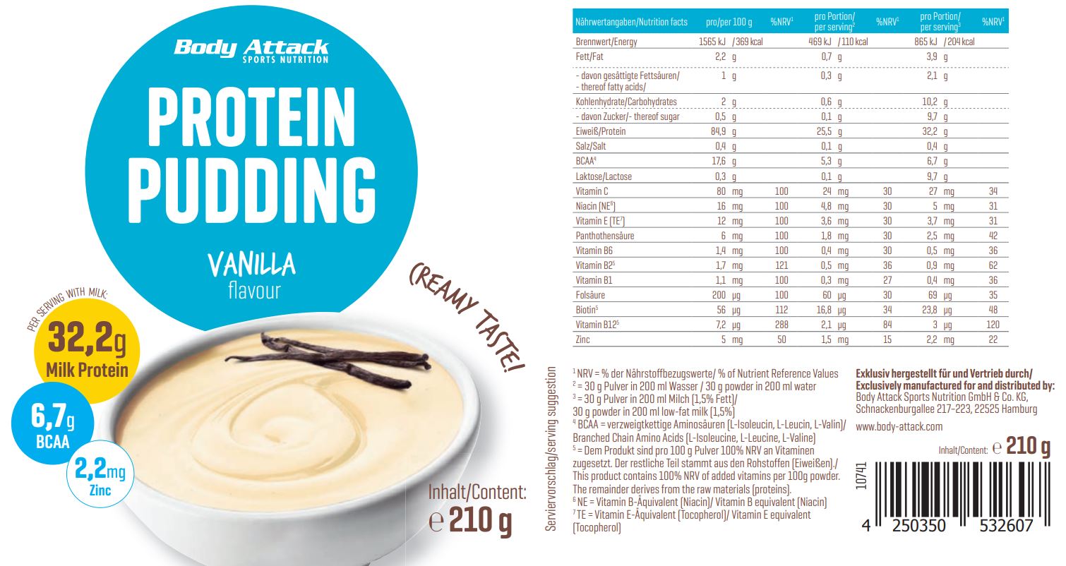 Body Attack Protein Pudding (210g Dose)