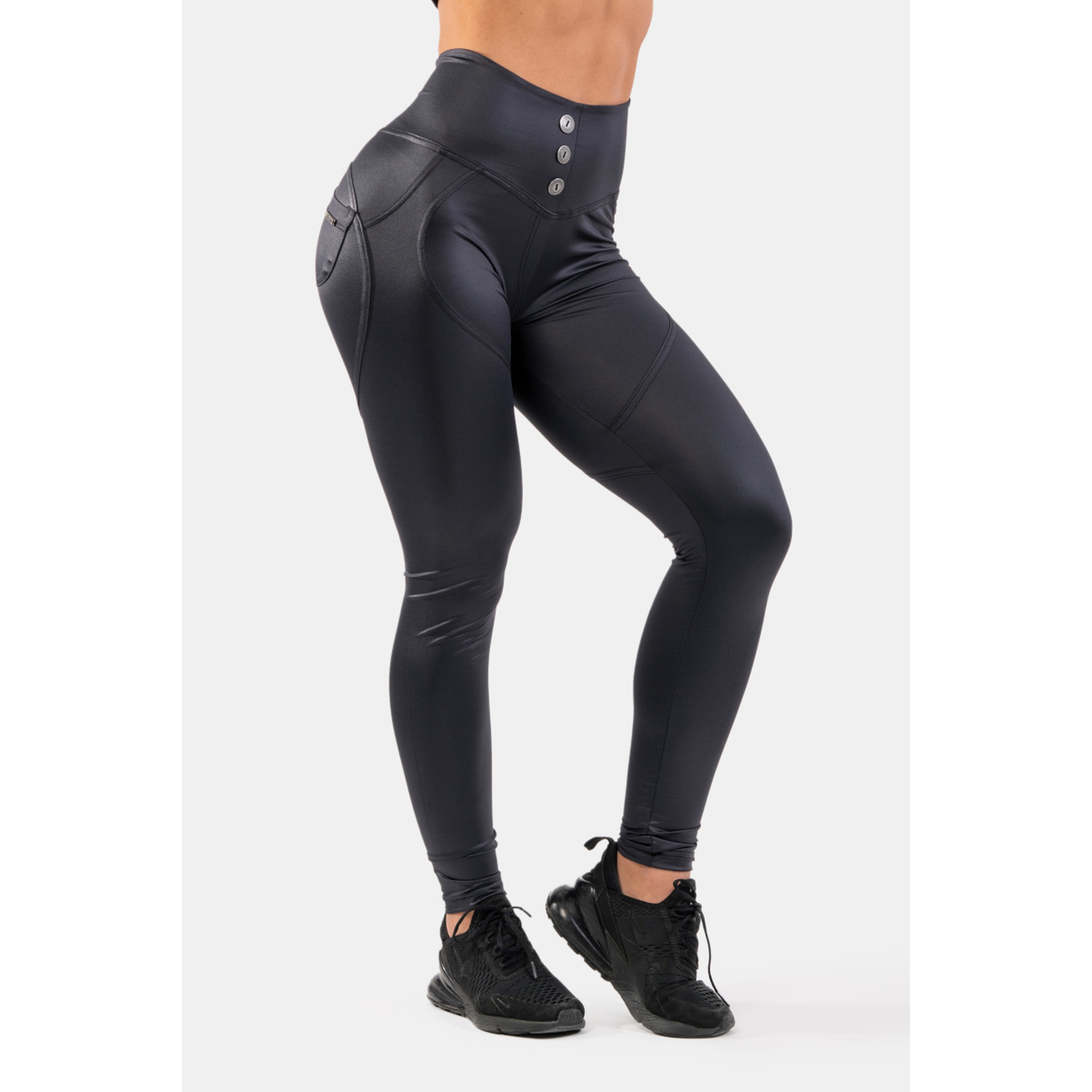 Nebbia High Waist Glossy Look Bubble Butt Pants 586 volcanic black