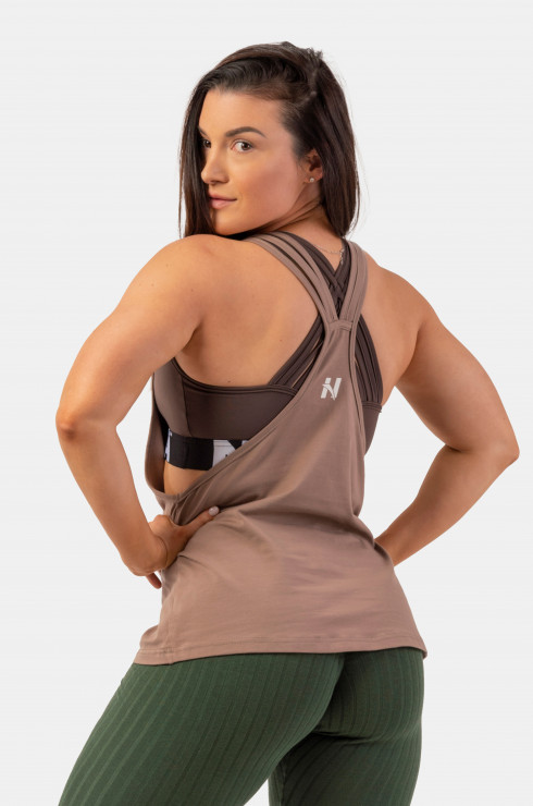 Nebbia Sleeveless Loose Cross Back Tank Top "Feeling Good" 419 brown