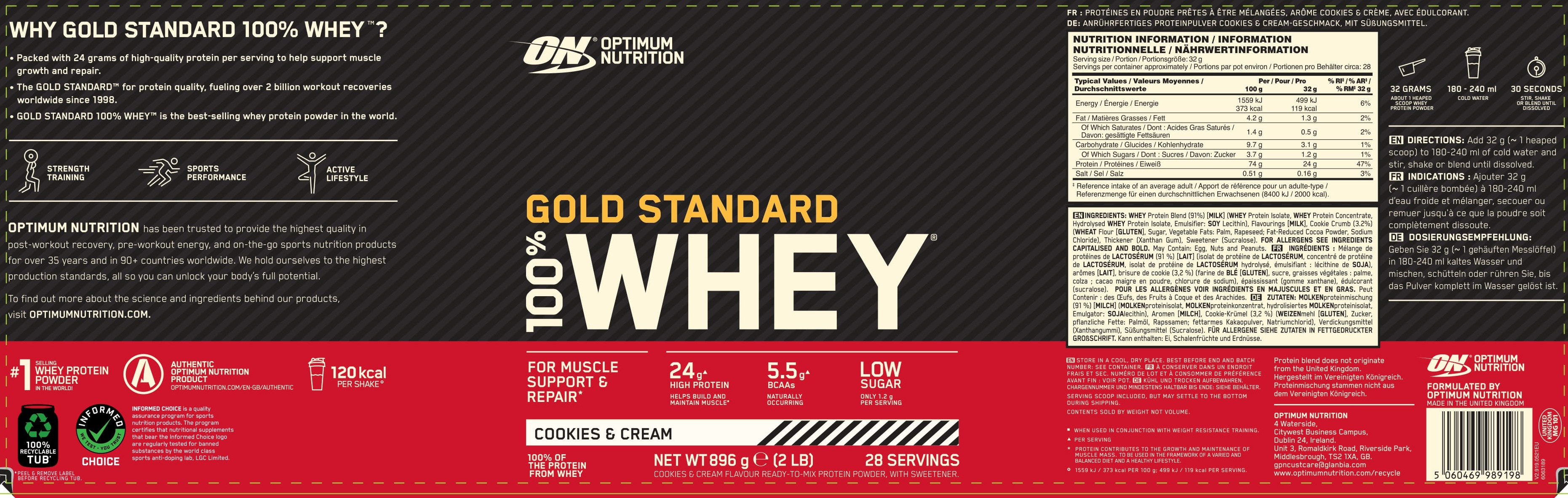 Optimum Nutrition 100% Whey Gold Standard (908g Dose)