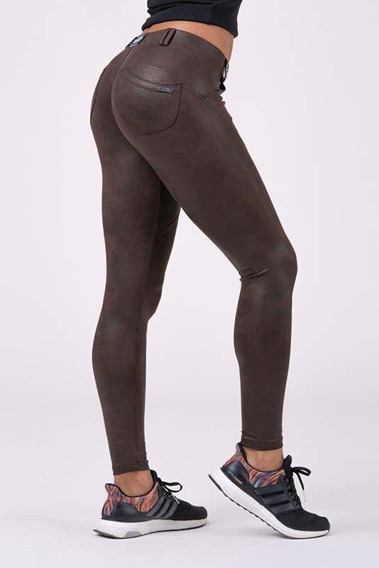 Nebbia Leather Look Bubble Butt Pants 538 Brown