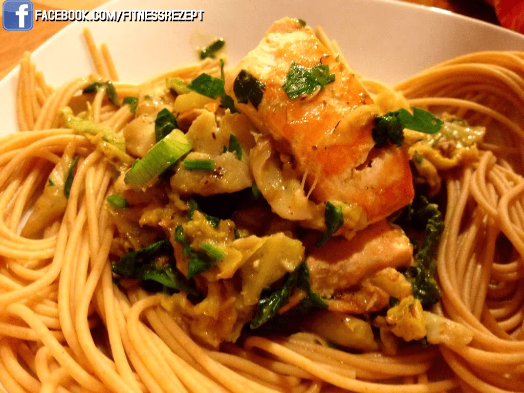 Lauchspaghetti an Seelachs
