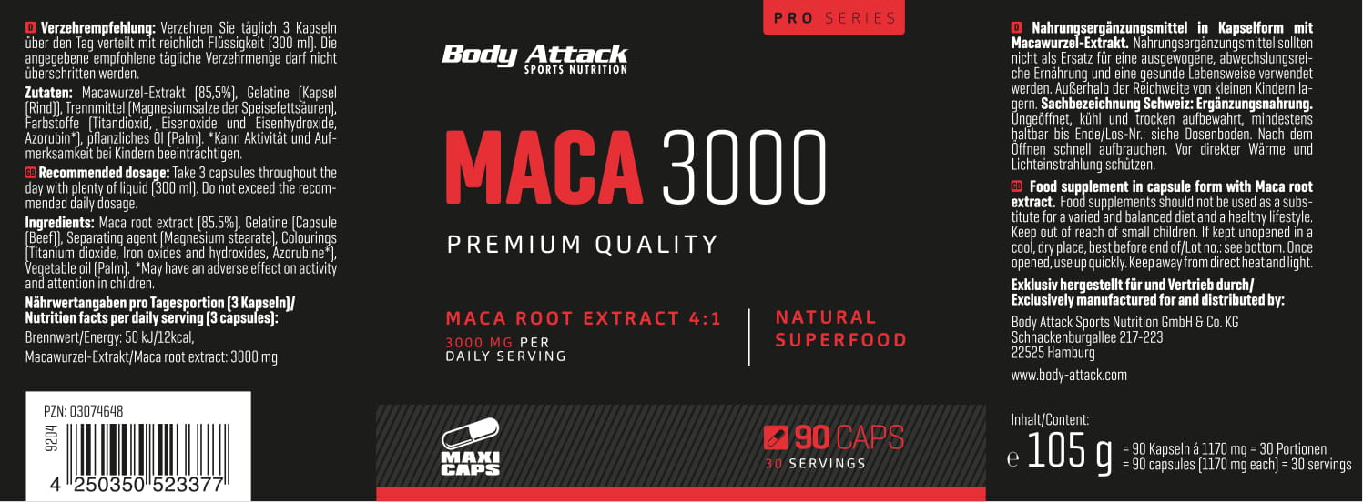 Body Attack Maca 3000 (90 Caps)