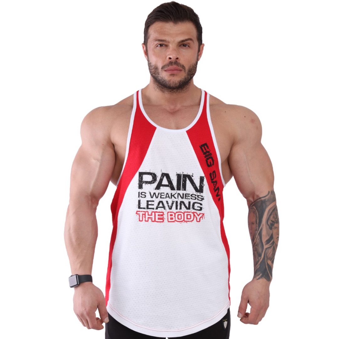 Big Sam Gym Training Tank Top Red White 2292