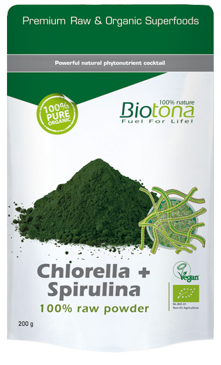 Biotona Chlorella + Spirulina 100% Raw Powder (200g Beutel)