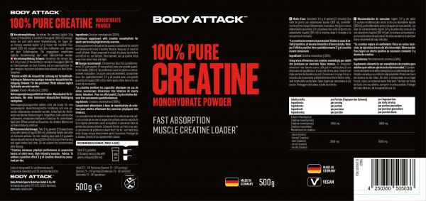 Body Attack 100% Pure Creatine Powder (500g Dose)