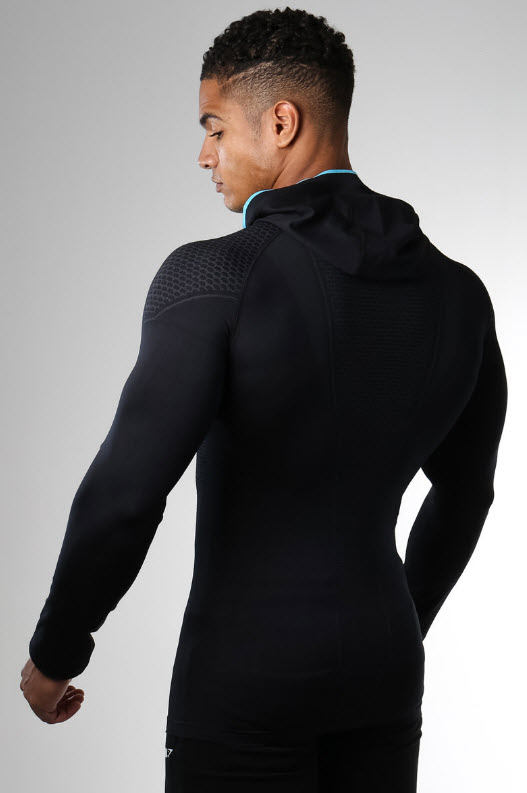 GymShark Onyx Seamless Hooded Top BLACK, M