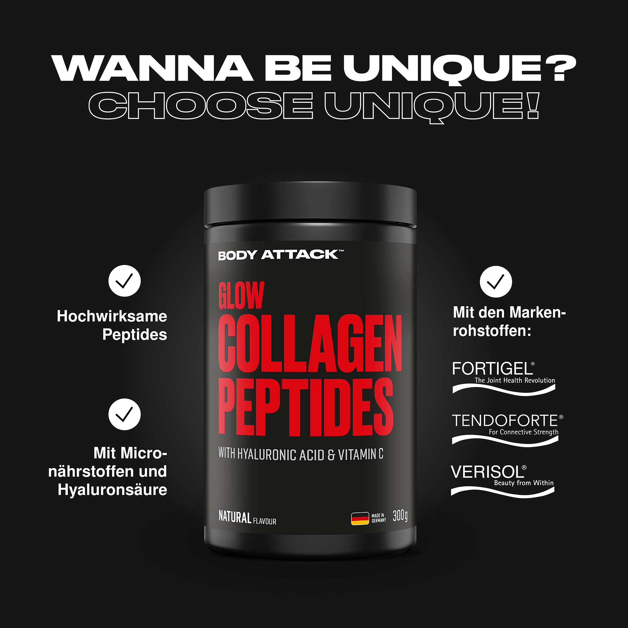 Body Attack Glow Collagen Peptides (300G Dose)
