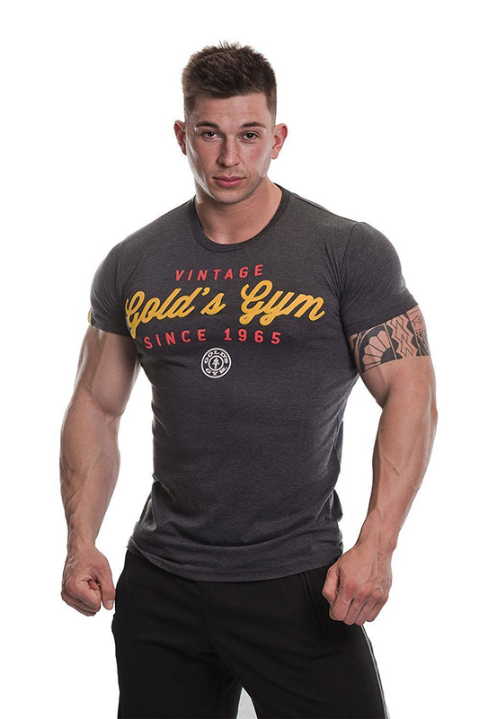 Golds Gym Printed Vintage Style T-Shirt CHARCOAL MARL