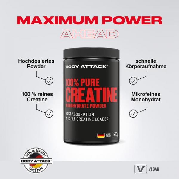 Body Attack 100% Pure Creatine Powder (500g Dose)