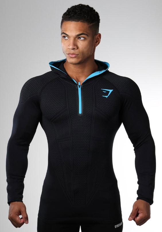 GymShark Onyx Seamless Hooded Top BLACK | S | 3959-22