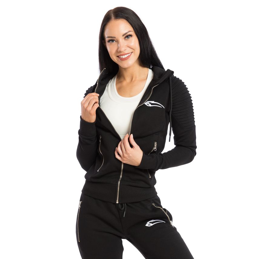 Smilodox Damen Zip Hoodie Ripplez Schwarz