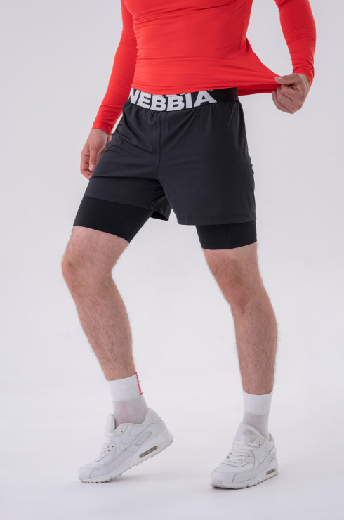 Nebbia Double-Layer Shorts with Smart Pockets 318 black