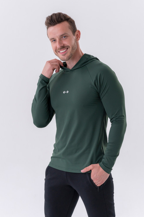 Nebbia Long-sleeve T-shirt with a hoodie 330 dark green