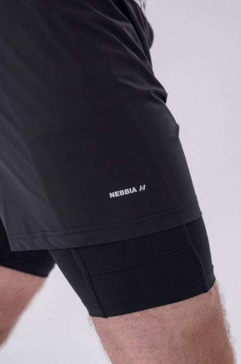 Nebbia Double-Layer Shorts with Smart Pockets 318 black