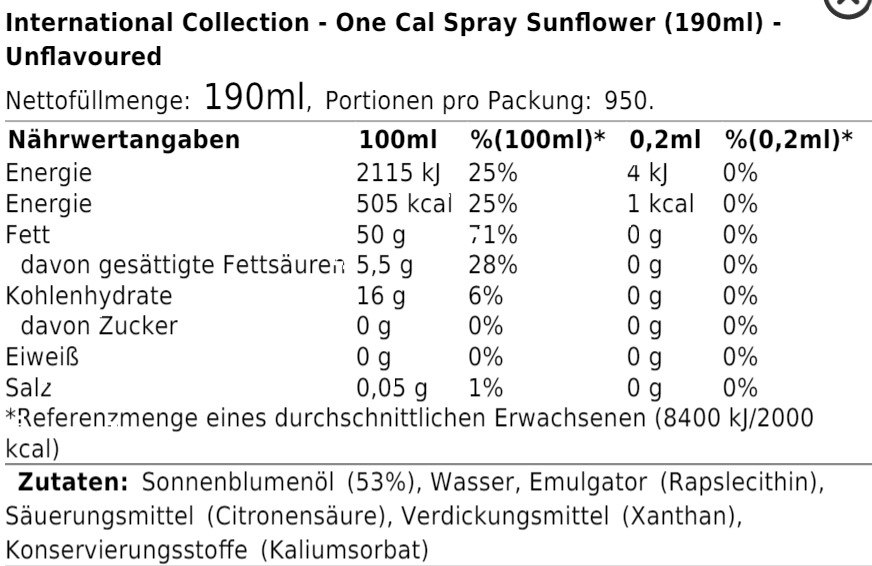 Spray de cuisson 190ml - International Collection 
