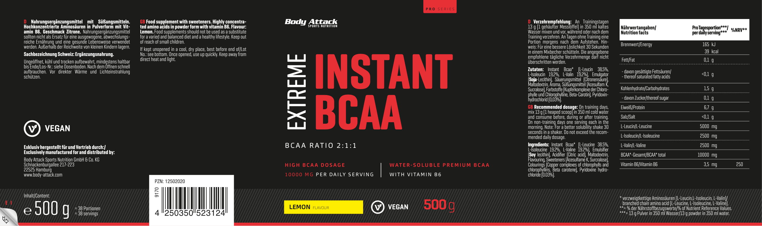 Body Attack Extreme Instant BCAA (500g Dose)